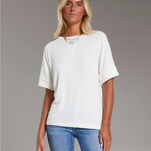 BKE Cream Short Sleeve Top